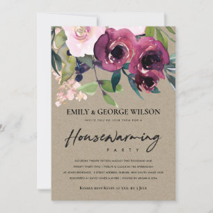 KRAFT BLUSH BURGUNDY FLORAL HOUSEWARMING PARTY INVITATION
