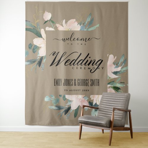 KRAFT BLUSH GOLD FLORAL WATERCOLOR WEDDING WELCOME TAPESTRY