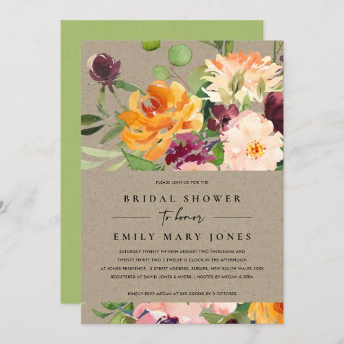 KRAFT BLUSH YELLOW ORANGE FLORAL BRIDAL SHOWER INVITATION