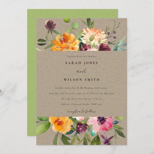 KRAFT BLUSH YELLOW ORANGE FLORAL BUNCH WEDDING INVITATION