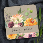 KRAFT BLUSH YELLOW ORANGE FLORAL BUNCH WEDDING SQUARE PAPER COASTER<br><div class="desc">If you need any further customisation please feel free to message me on yellowfebstudio@gmail.com.</div>