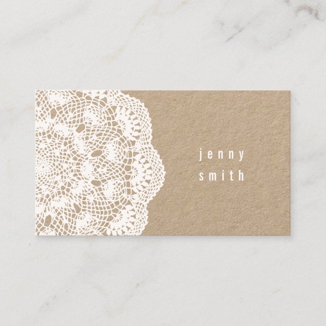 Kraft Board & Lace Doily Fashion Business Cards (Front)