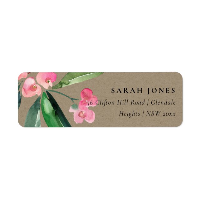 KRAFT BOHO PINK CHRIST THORN CACTI BLOOM ADDRESS LABEL (Front)