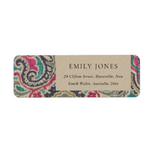 KRAFT BOHO TRIBAL IKAT PINK TEAL ADDRESS LABEL
