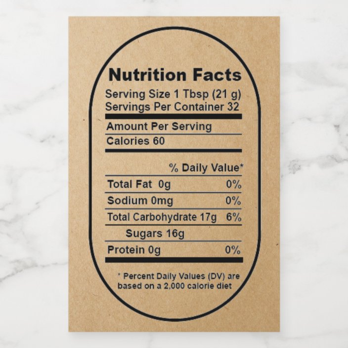 Kraft Bold Pint Honey Jar Nutrition Facts Label | Zazzle.com