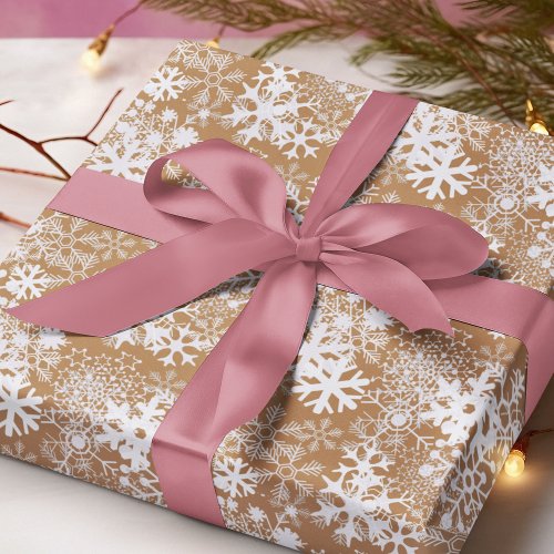Kraft Brown and White Snowflakes Elegant Wrapping Paper Sheets