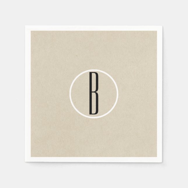 Kraft Brown Chic Monogram Letter Initial Rustic Paper Napkins (Front)