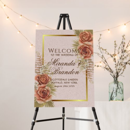Kraft Brown Painted Florals Wedding Welcome Sign
