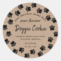 kraft brown paper dog paw path doggie cookie  classic round sticker