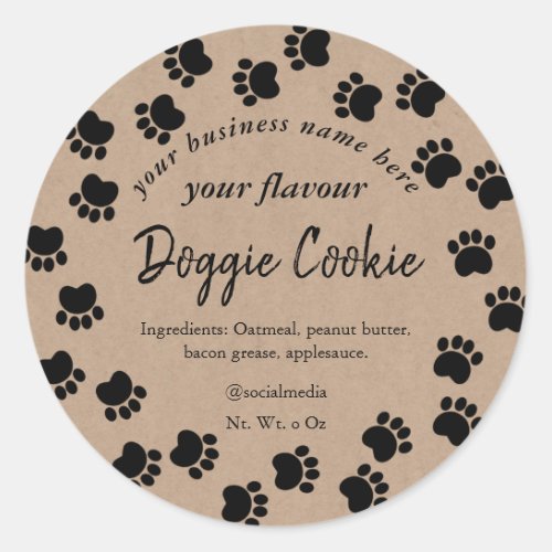 kraft brown paper dog paw path doggie cookie  classic round sticker
