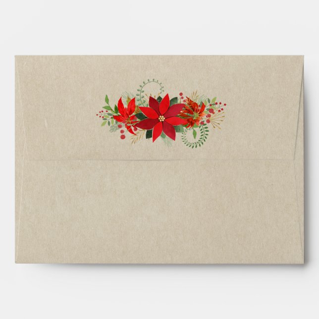 Kraft Brown Rustic Country Merry Christmas Flower Envelope (Back (Top Flap))