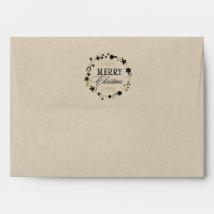 Kraft Brown Rustic Country Merry Christmas Wreath Envelope