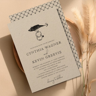 Kraft Brown Rustic Fishing Lure Rings Black Invitation