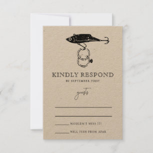 Kraft Brown Rustic Fishing Lure Rings in Black RSVP Card