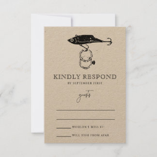 Kraft Brown Rustic Fishing Lure Rings in Black RSVP Card