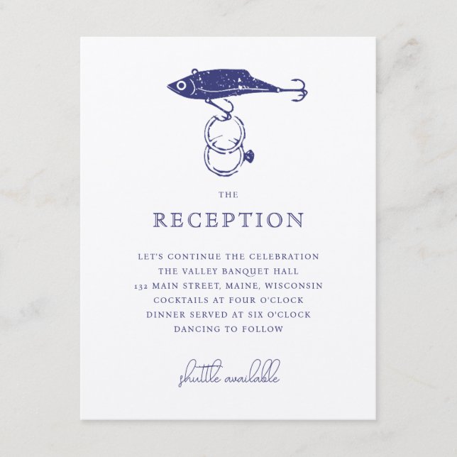 Kraft Brown Rustic Fishing Lure Rings Navy Blue Enclosure Card (Front)