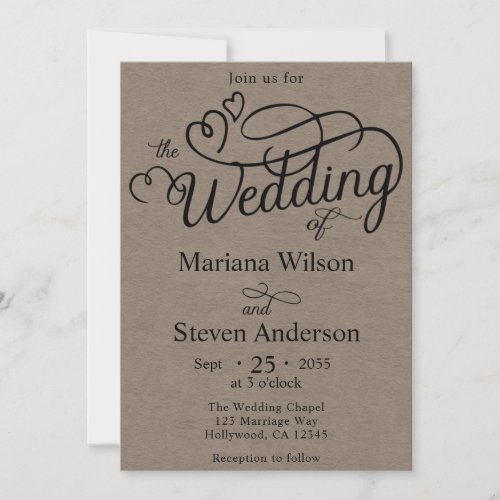 Kraft Brown Simple Chic Script Wedding Invitation