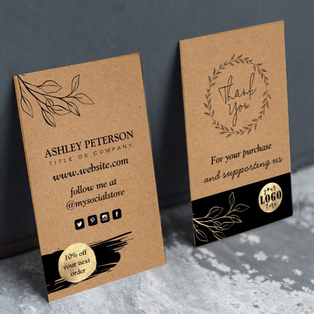 Kraft Brown Thank You Cards with Custom Logo (Make an Impression with  Custom Logo Kraft Brown Cards, Where Your Metallic Logo Meets Rustic Charm)