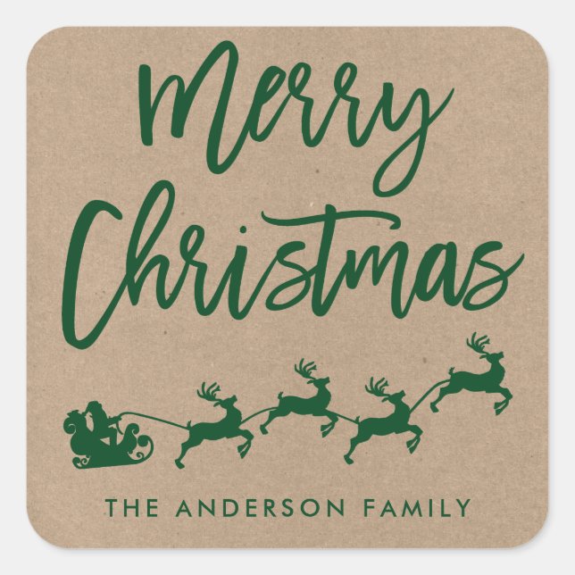 Kraft Brush Script Christmas Green Envelope Seal (Front)