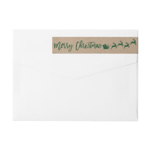 Kraft Brush Script Christmas Green Return Address Wrap Around Label