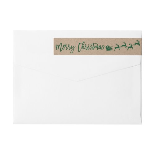 Kraft Brush Script Christmas Green Return Address Wrap Around Label