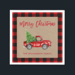 Kraft Brush Script Plaid Christmas Vintage Truck Napkins<br><div class="desc">Kraft Brush Script Watercolor Vintage Red Truck with Christmas Tree Paper Napkin - Red Plaid</div>