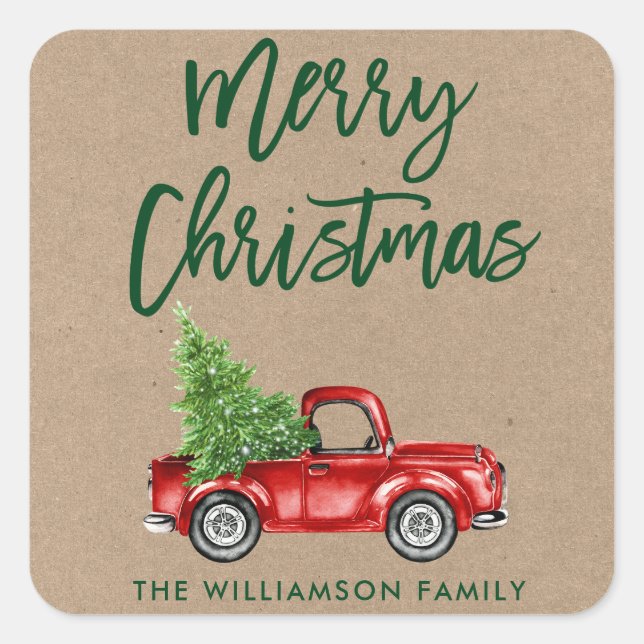 Kraft Brush Script Truck Christmas Envelope Seal (Front)