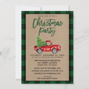 Kraft Brush Script Truck Plaid Christmas Party G Invitation
