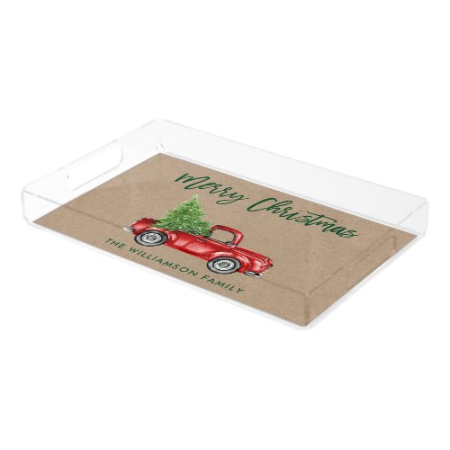 Kraft Brush Script Vintage Truck Christmas Cookie Acrylic Tray