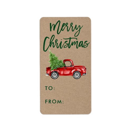 Kraft Brush Script Vintage Truck Christmas Gift Label