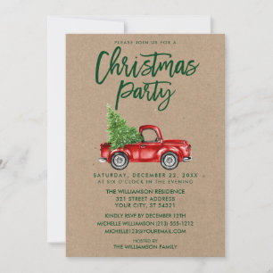 Kraft Brush Script Vintage Truck Christmas Party G Invitation