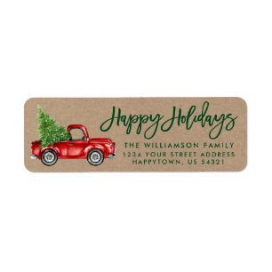 Kraft Brush Script Vintage Truck Holiday Green Label