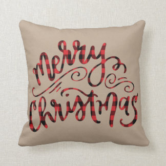 Kraft Buffalo Plaid Merry Christmas Pillow