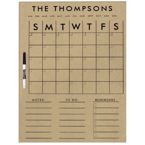 Kraft Calendar Planner Minimalist Monthly Weekly Dry Erase Board