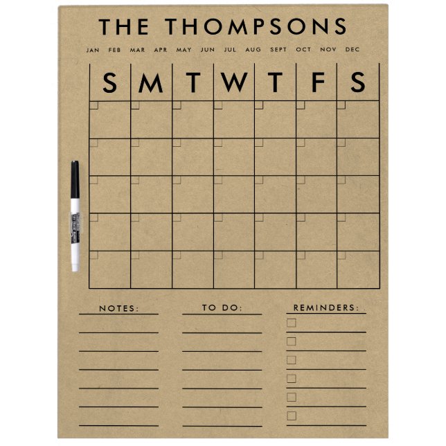 Kraft Calendar Planner Minimalist Monthly Weekly Dry Erase Board (Front)
