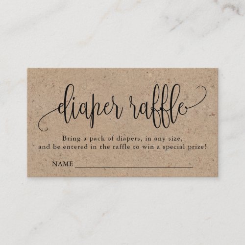 Kraft Calligraphy Diaper Raffle Enclosure Card