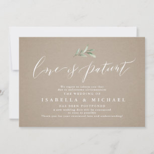 Kraft calligraphy greenery wedding postponement invitation