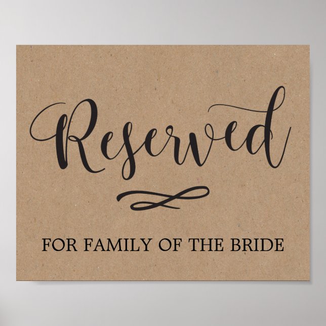 Kraft Calligraphy Reserved Seating Wedding Sign (Front)