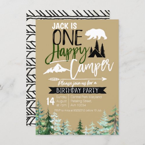 Kraft Camper 1st Birthday Camping Party Invitation