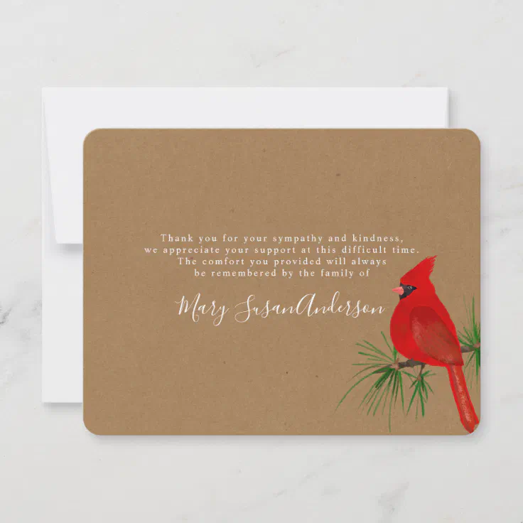 Kraft Cardinal Funeral Memorial Thank You Note | Zazzle