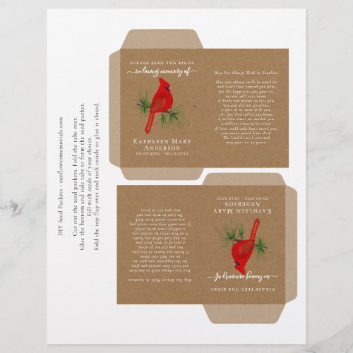 Kraft Cardinal Memorial Seed Packet DIY Template