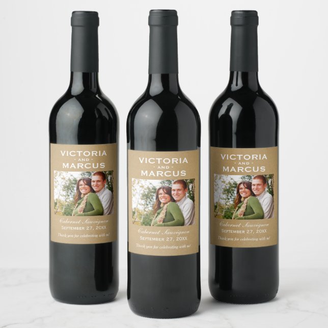 Kraft Cheers to Love Rustic Wedding Photo Bottle Wine Label (Bottles)