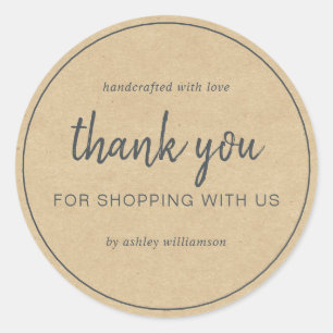Kraft Chic Script Thank You For Shopping Classic Round Sticker