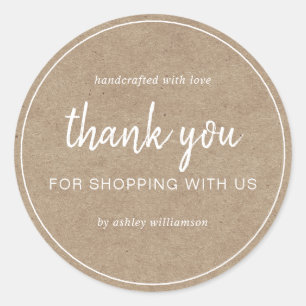 Kraft Chic Script Thank You For Shopping Classic Round Sticker