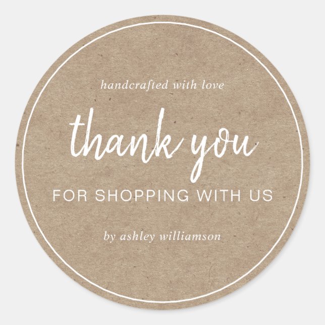Kraft Chic Script Thank You For Shopping Classic Round Sticker (Front)