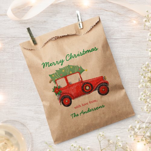 Kraft Christmas Green Red Truck Holiday Favor Bags