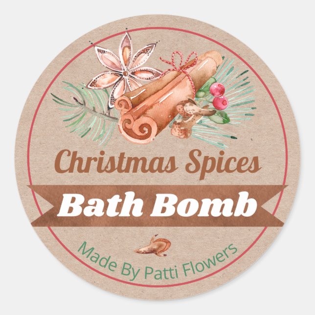 Kraft Christmas Spices Scented Bath Bomb Labels (Front)
