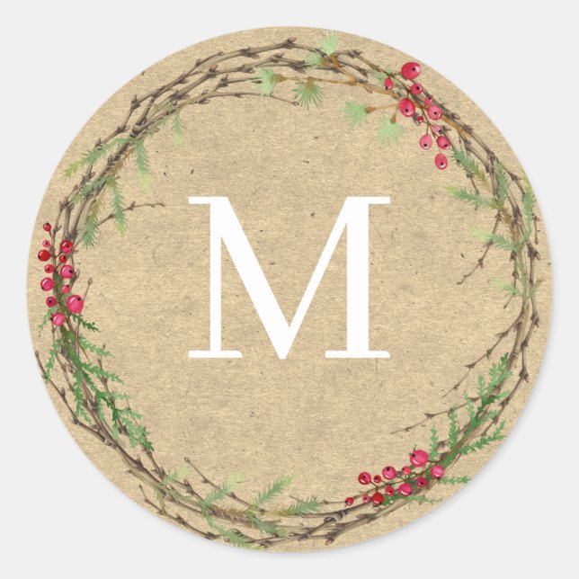 Kraft Christmas Wreath Monogram Seal (Front)
