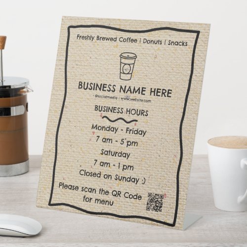 Kraft Coffee Cup Caf Opening Hours QR Code Pedestal Sign