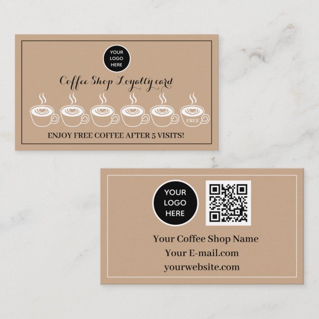 Kraft Coffee Shop Logo Business Reward Punch Loyalty Card (Front/Back)